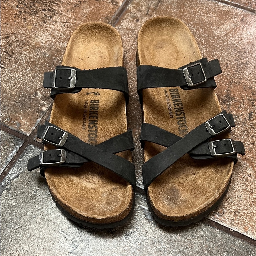 Birkenstock Franca sandals and dark navy oiled leather, size 38 narrow fit.